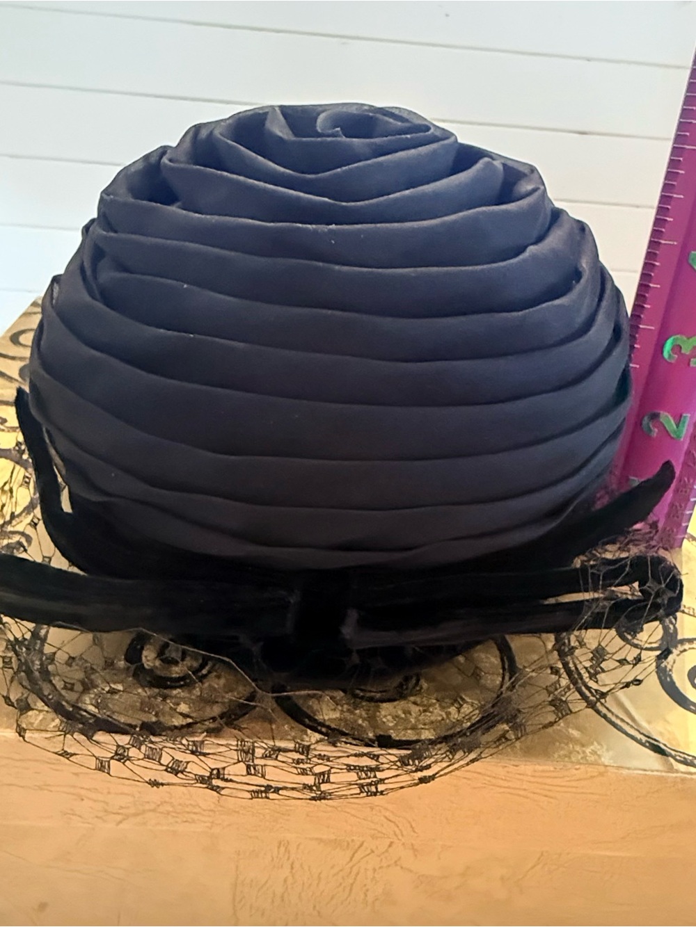 Classic Black Rolled Satin Women's Hat with Veil